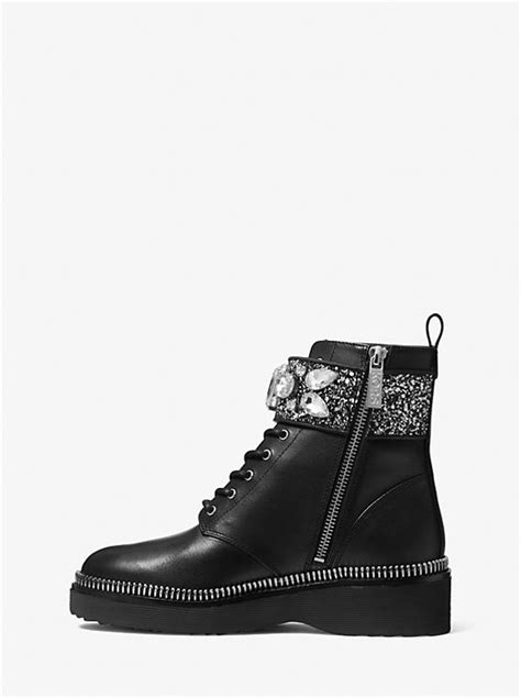 michael michael kors haskell embellished glitter and leather combat boot|Haskell Leather Combat Boot .